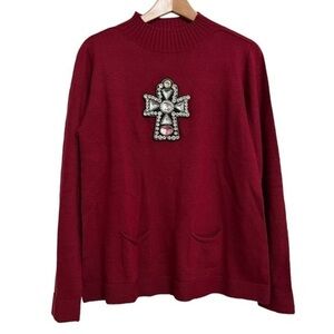 Odi Et Amo Rhinestone Embellished Cross Turtleneck Sweater Size XXL